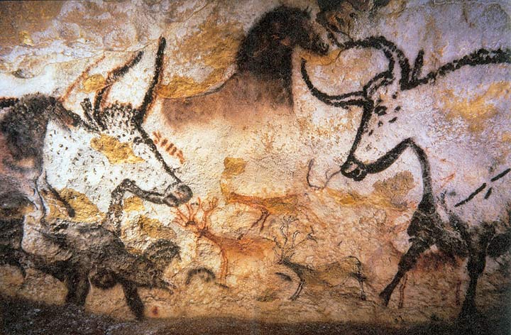 Felsenmalerei von Auerochsen in der Höhle von Lascaux
