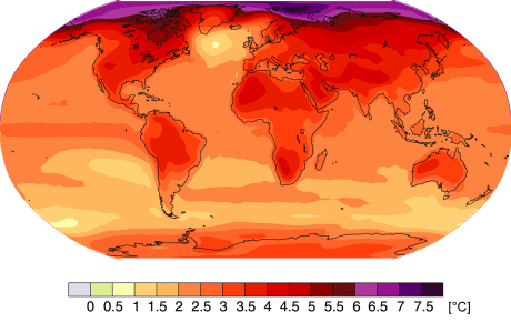 Mögliche Erhöhung der Oberflächentemperatur der Erde im späten 21. Jahrhundert